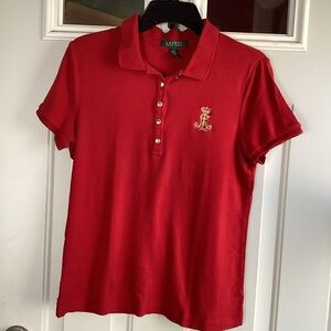 Lauren Ralph  Lauren Red Short Sleeve polo shirt Size Large embroidered logo